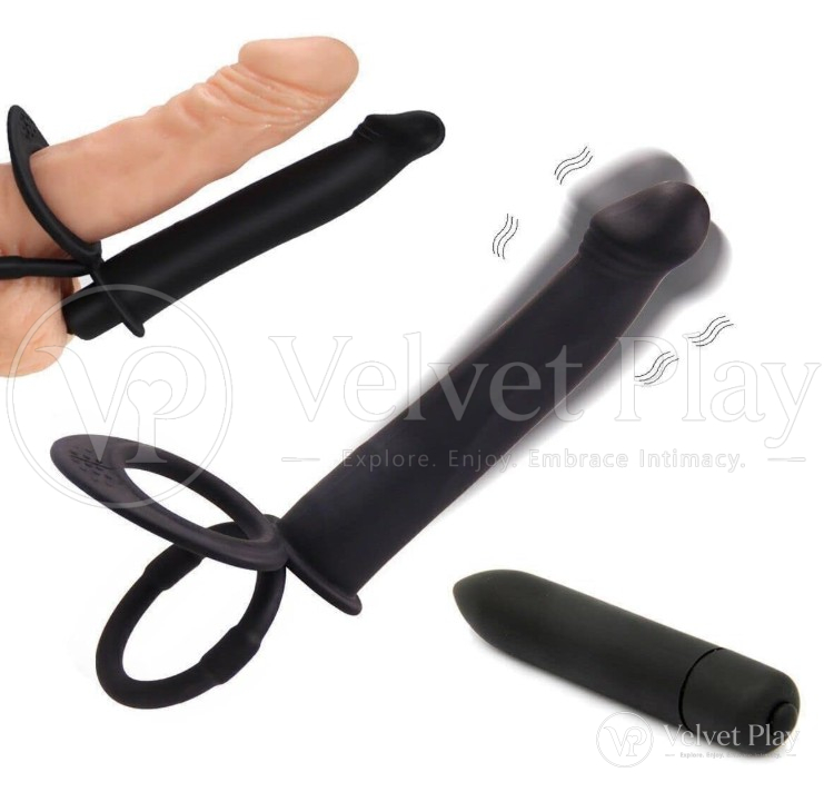 Black Double Penetration Anal Dildo With Penis Ring 