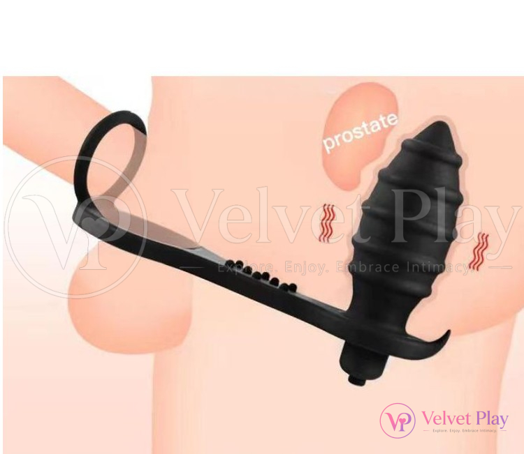 Lock Sperm Cock Ring With Balck Anal Buttplug Vibartor