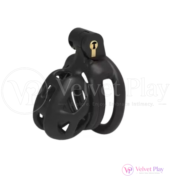 New Upgraded Black Cobra Chastity Cage  NUB With 4 Arc Rings